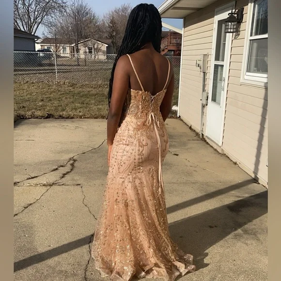 janie and jack gold dress Beaded Corset Prom Dress with Slit – Petals And Promises Prom main image 1